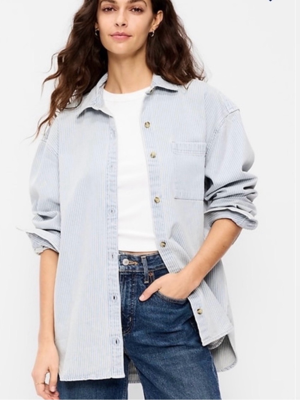 NWT Old Navy Striped Denim Button Down Shirt/Shacket- Size 3X